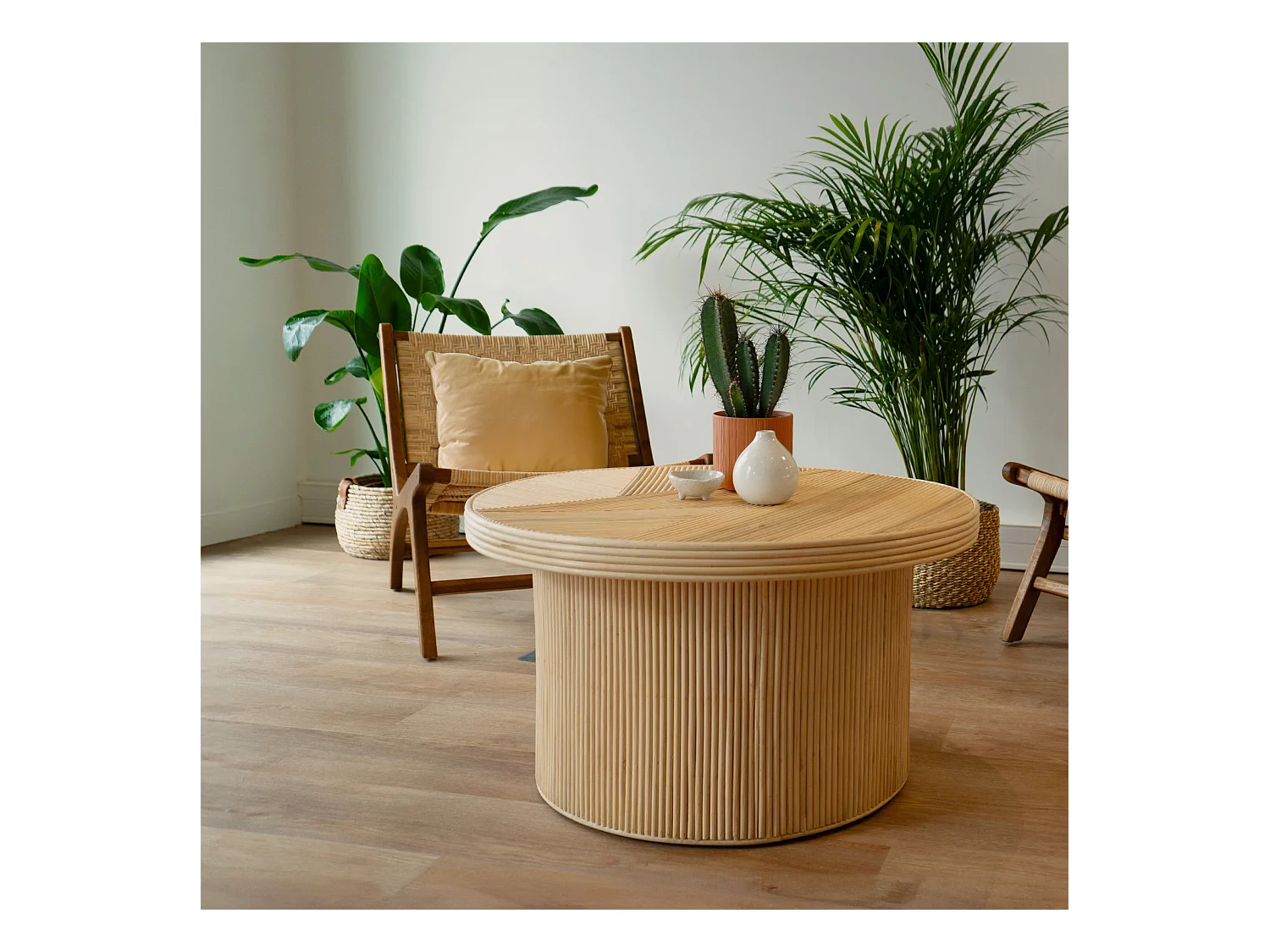 Table basse ronde D80 cm en rotin naturel - Hélène