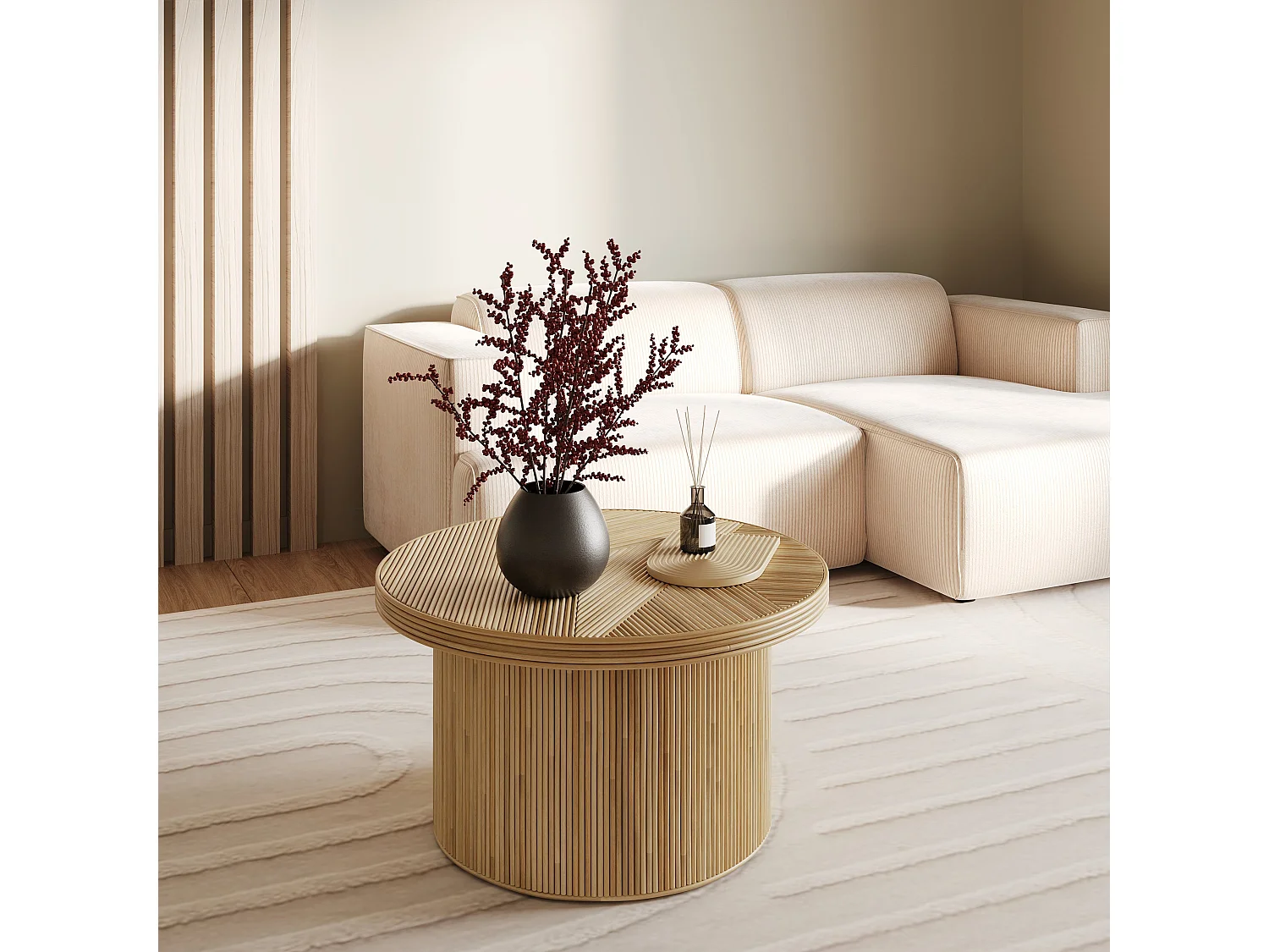 Table basse ronde D80 cm en rotin naturel - Hélène