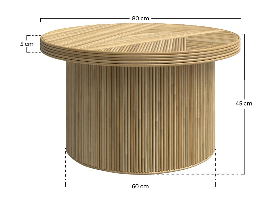 Table basse ronde D80 cm en rotin naturel - Hélène