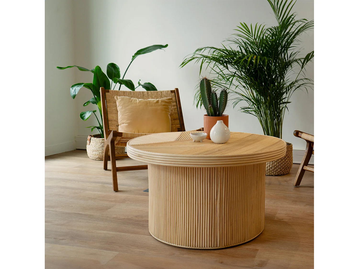 Table basse ronde D80 cm en rotin naturel - Hélène