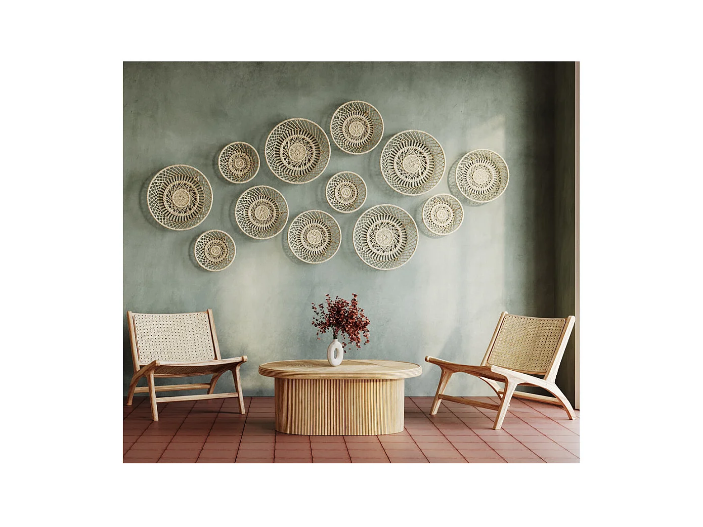 Tavolino ovale in rattan naturale - Hélène