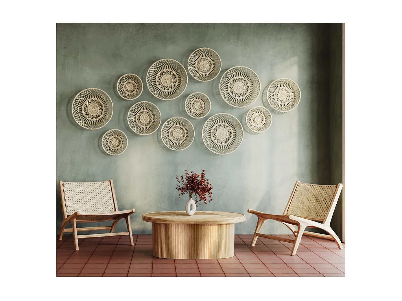 Table basse ovale en rotin naturel - Hélène