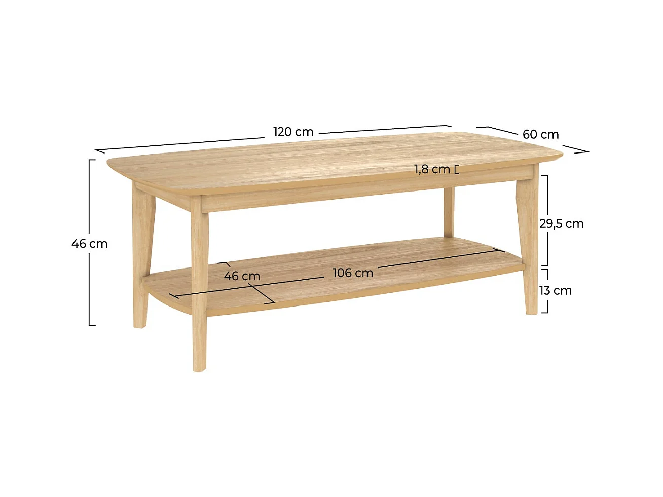 Tavolino rettangolare in legno chiaro - Sadi