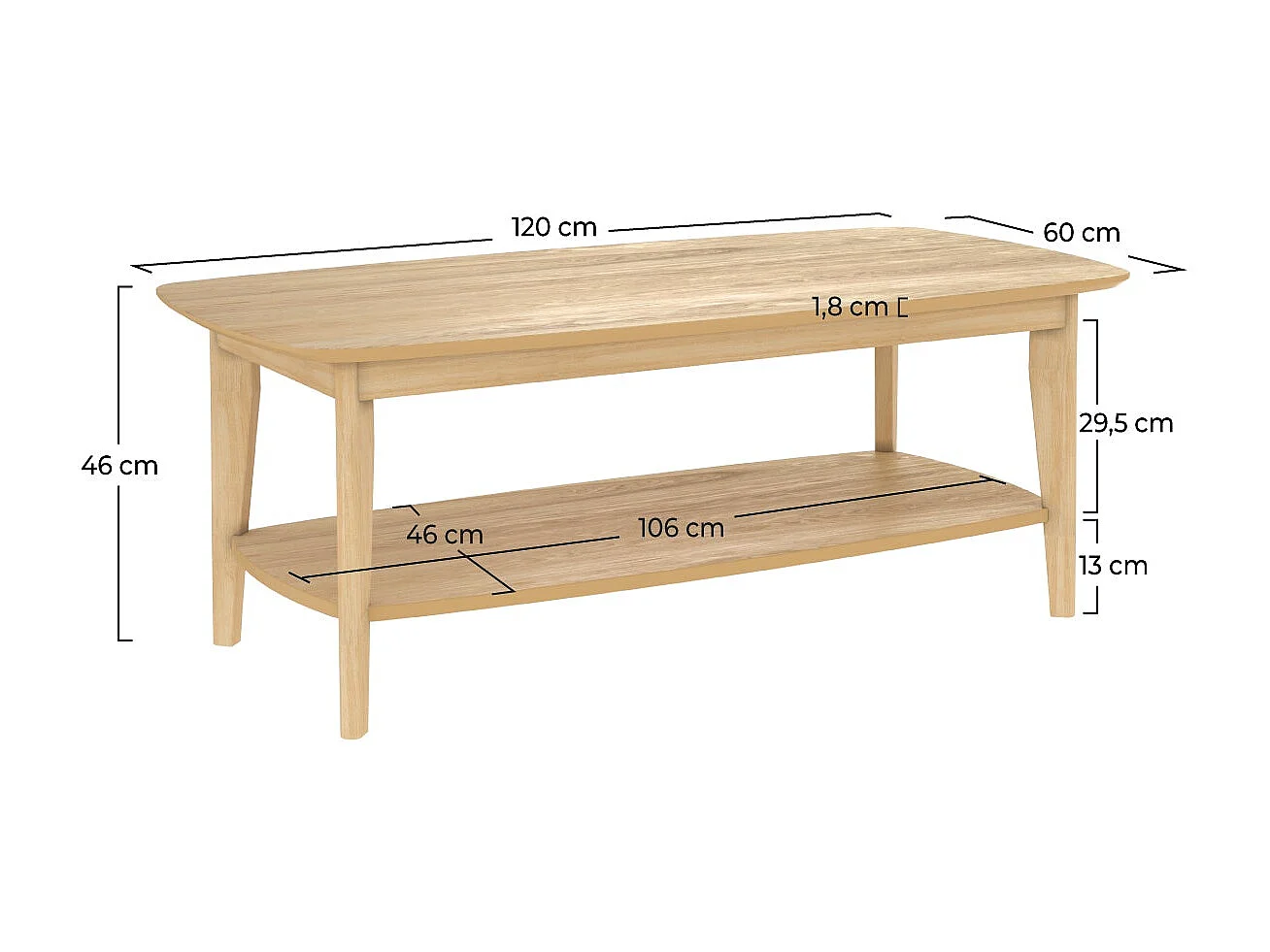 Tavolino rettangolare in legno chiaro - Sadi