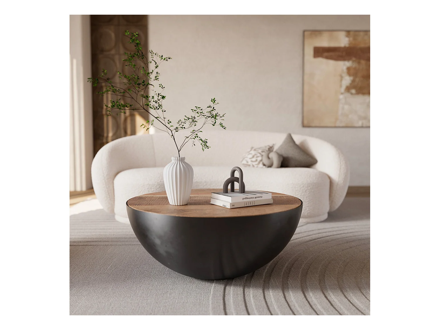 Tavolino rotondo in legno massiccio e metallo  90 cm - Tajy