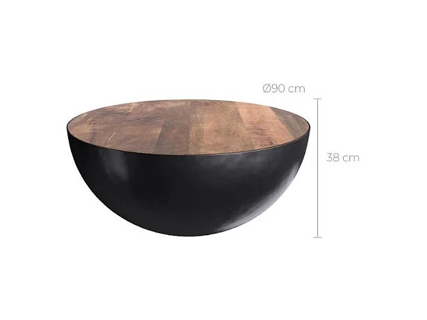 Tavolino rotondo in legno massiccio e metallo  90 cm - Tajy