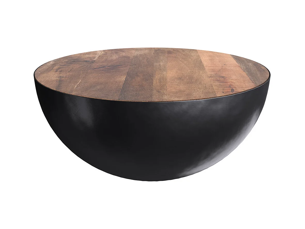 Tavolino rotondo in legno massiccio e metallo  90 cm - Tajy