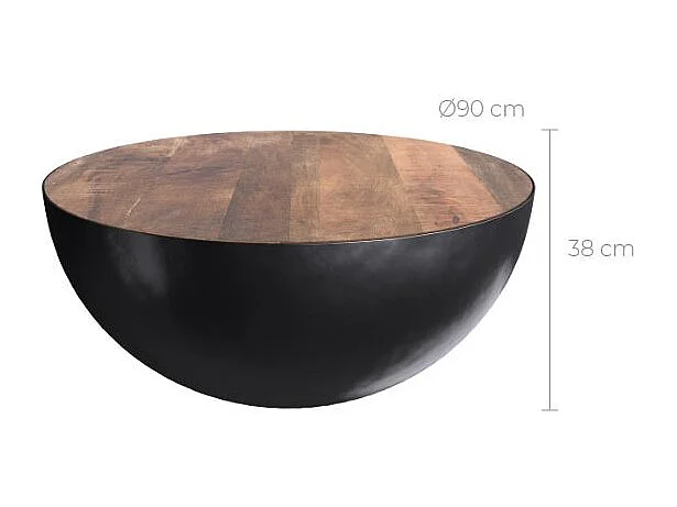 Table basse ronde en bois massif et métal D90 cm - Tajy