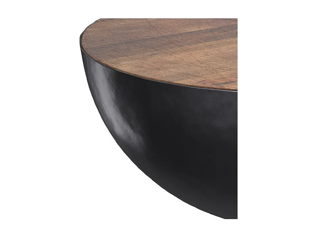 Table basse ronde en bois massif et métal D90 cm - Tajy