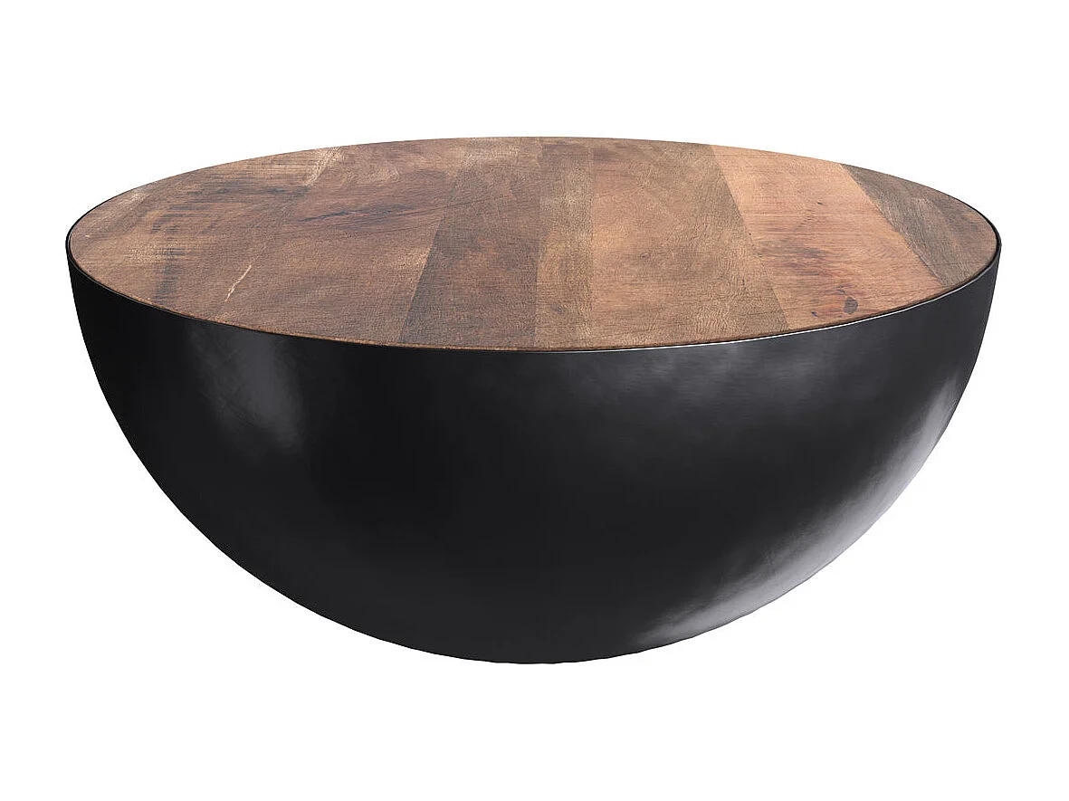 Table basse ronde en bois massif et métal D90 cm - Tajy