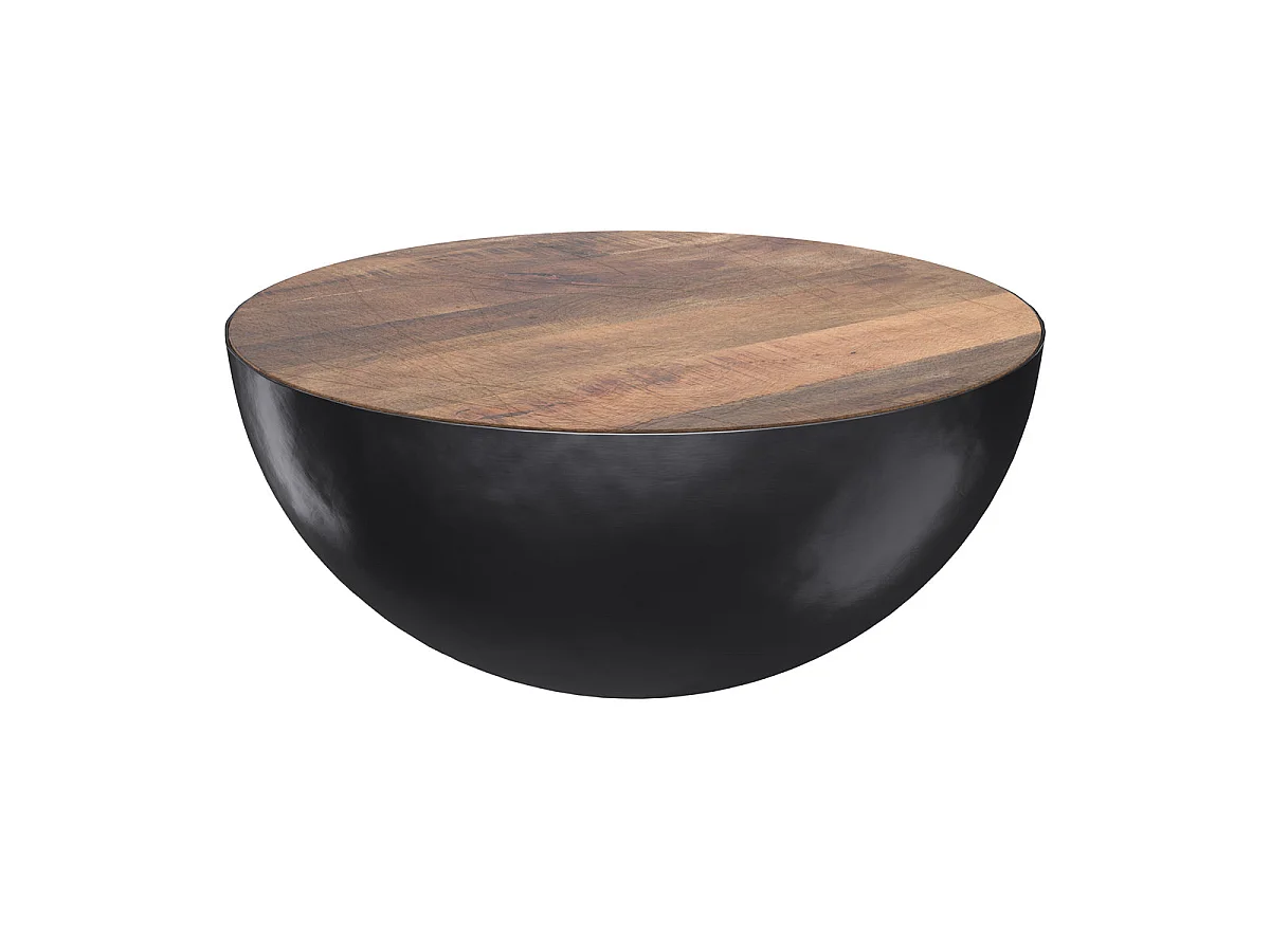Table basse ronde en bois massif et métal D90 cm - Tajy