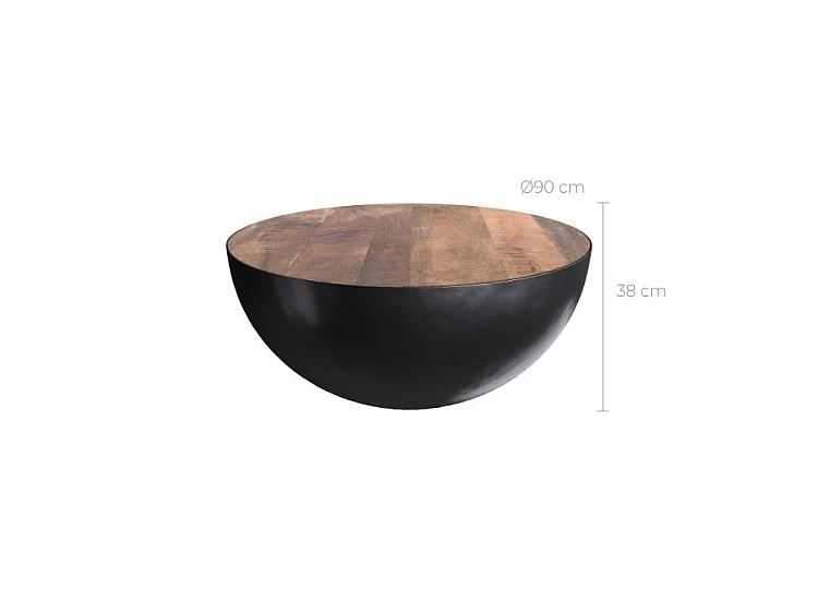 Table basse ronde en bois massif et métal D90 cm - Tajy