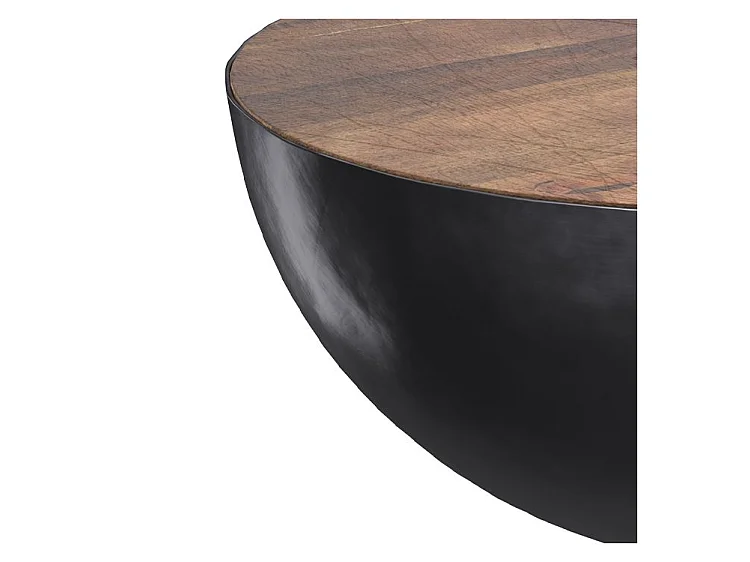 Table basse ronde en bois massif et métal D90 cm - Tajy