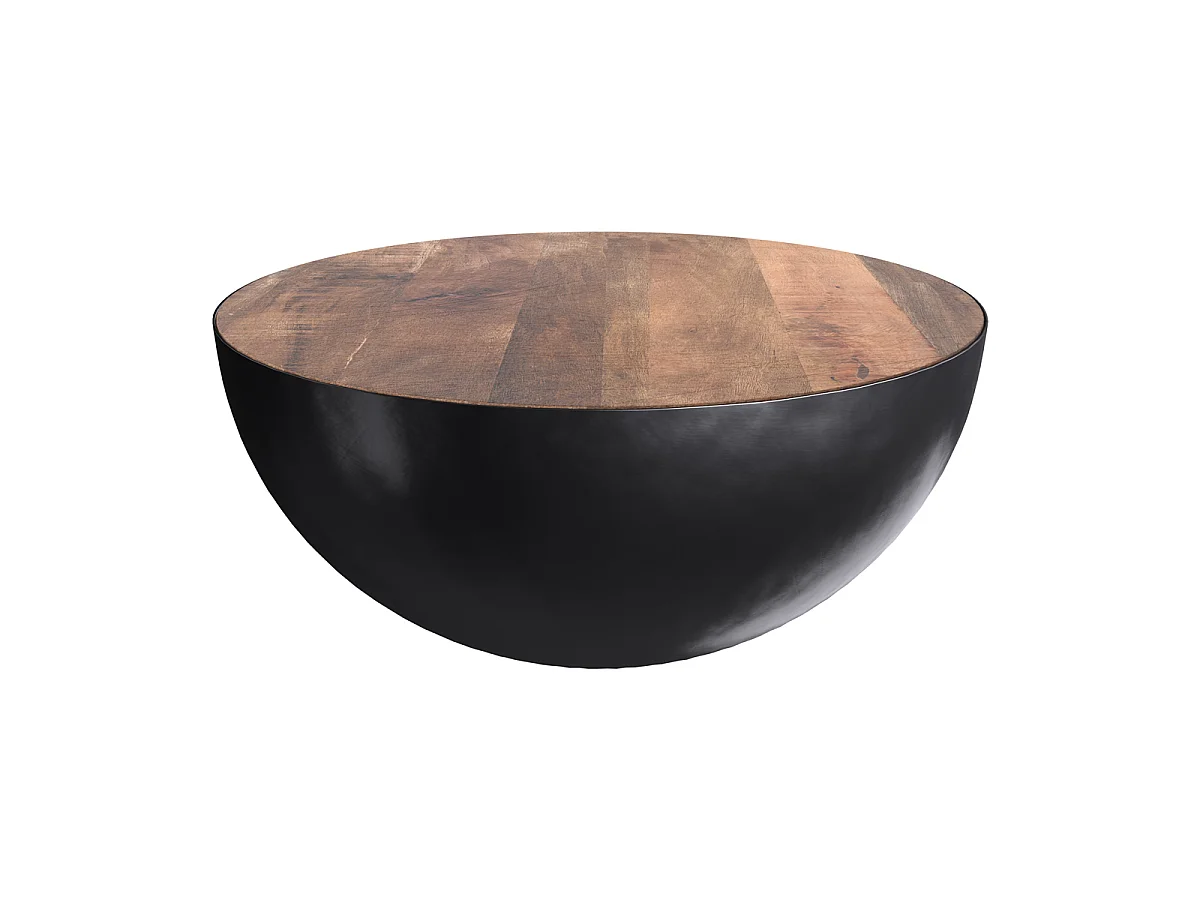 Table basse ronde en bois massif et métal D90 cm - Tajy