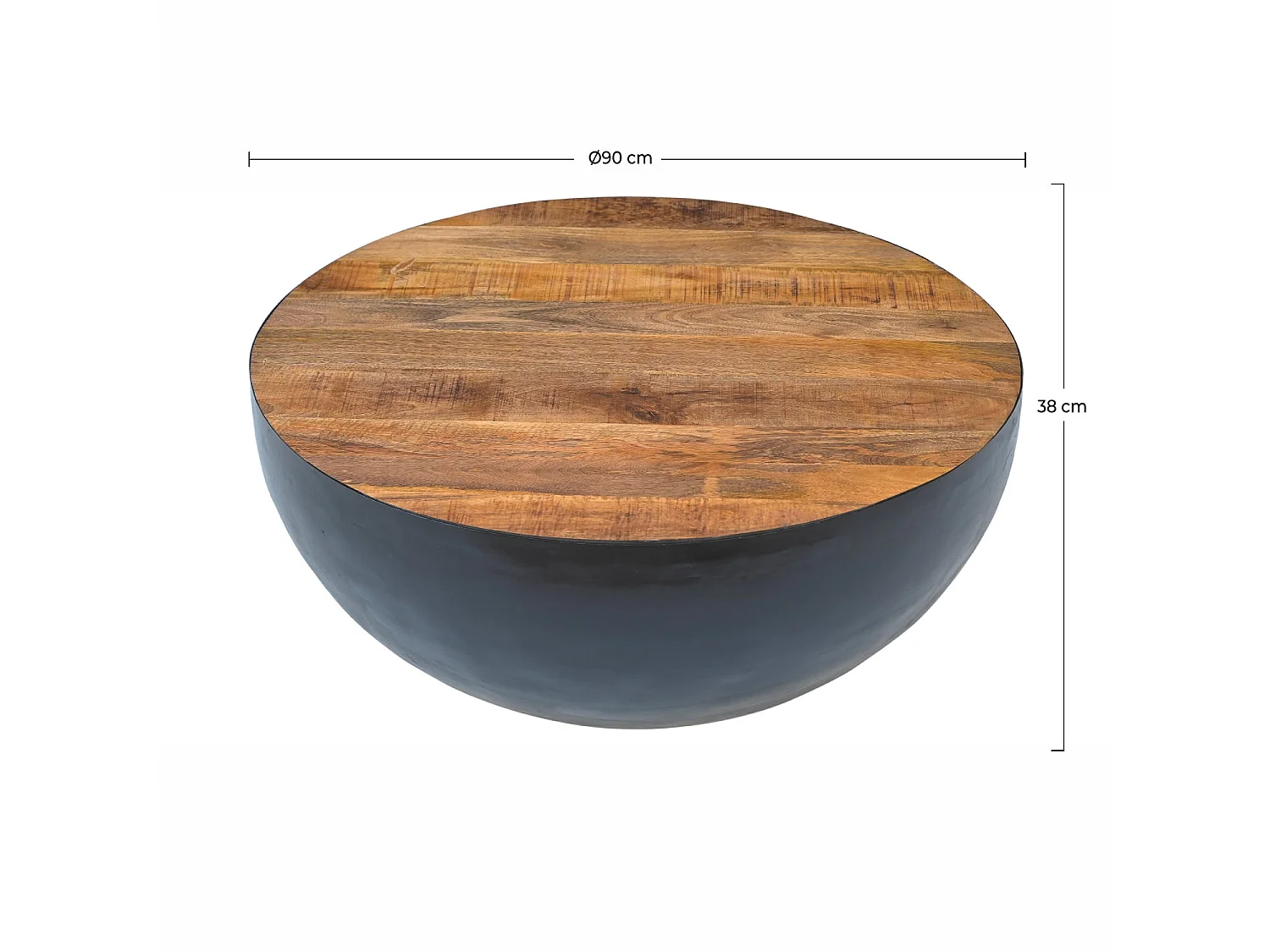 Mesa de centro redonda de 90cm en madera maciza y metal - Tajy