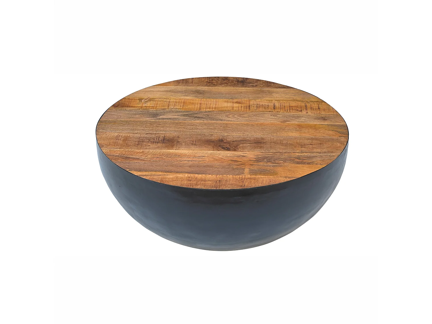 Mesa de centro redonda de 90cm en madera maciza y metal - Tajy