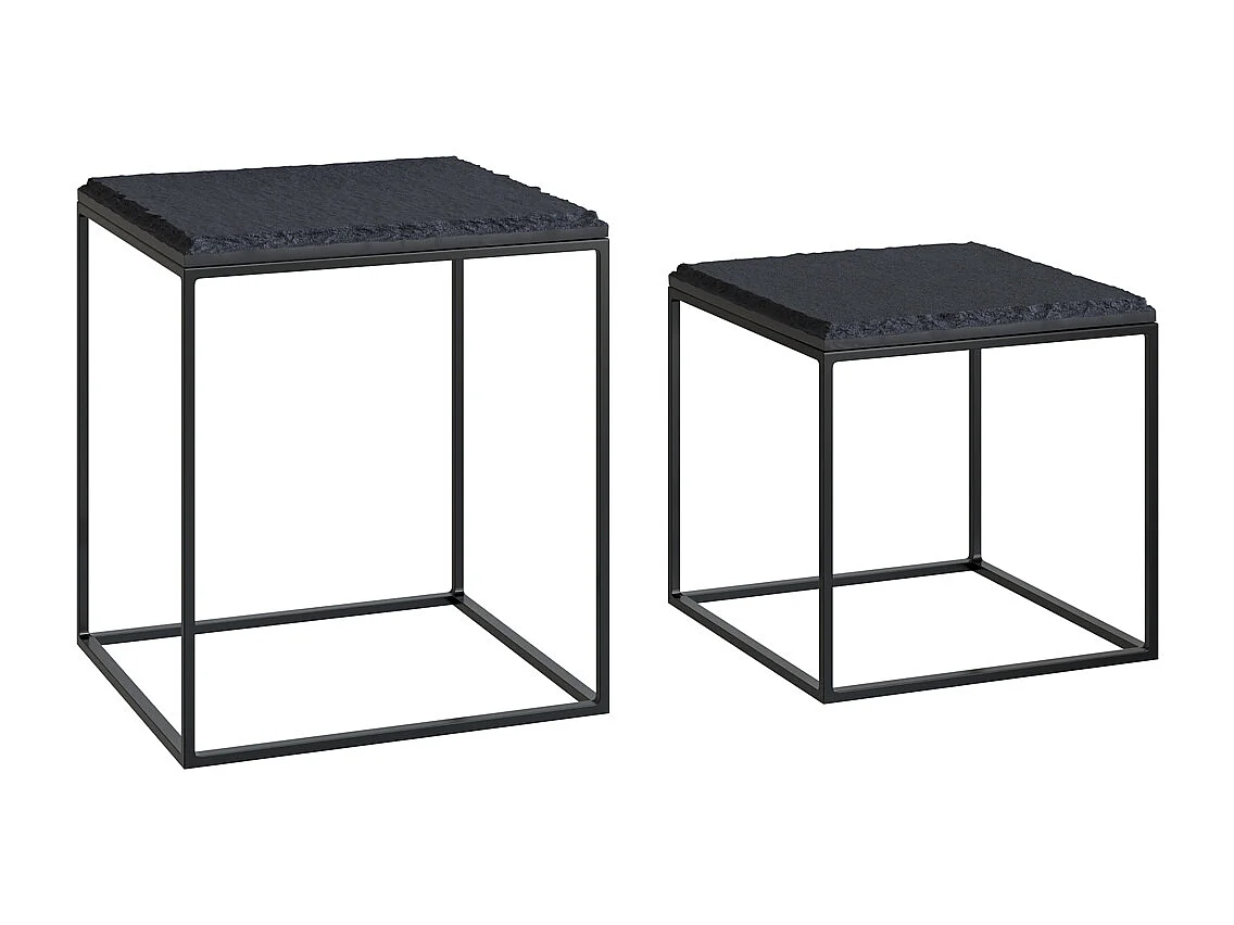 Tables basses carrées en pierre et métal noir (lot de 2) - Patti