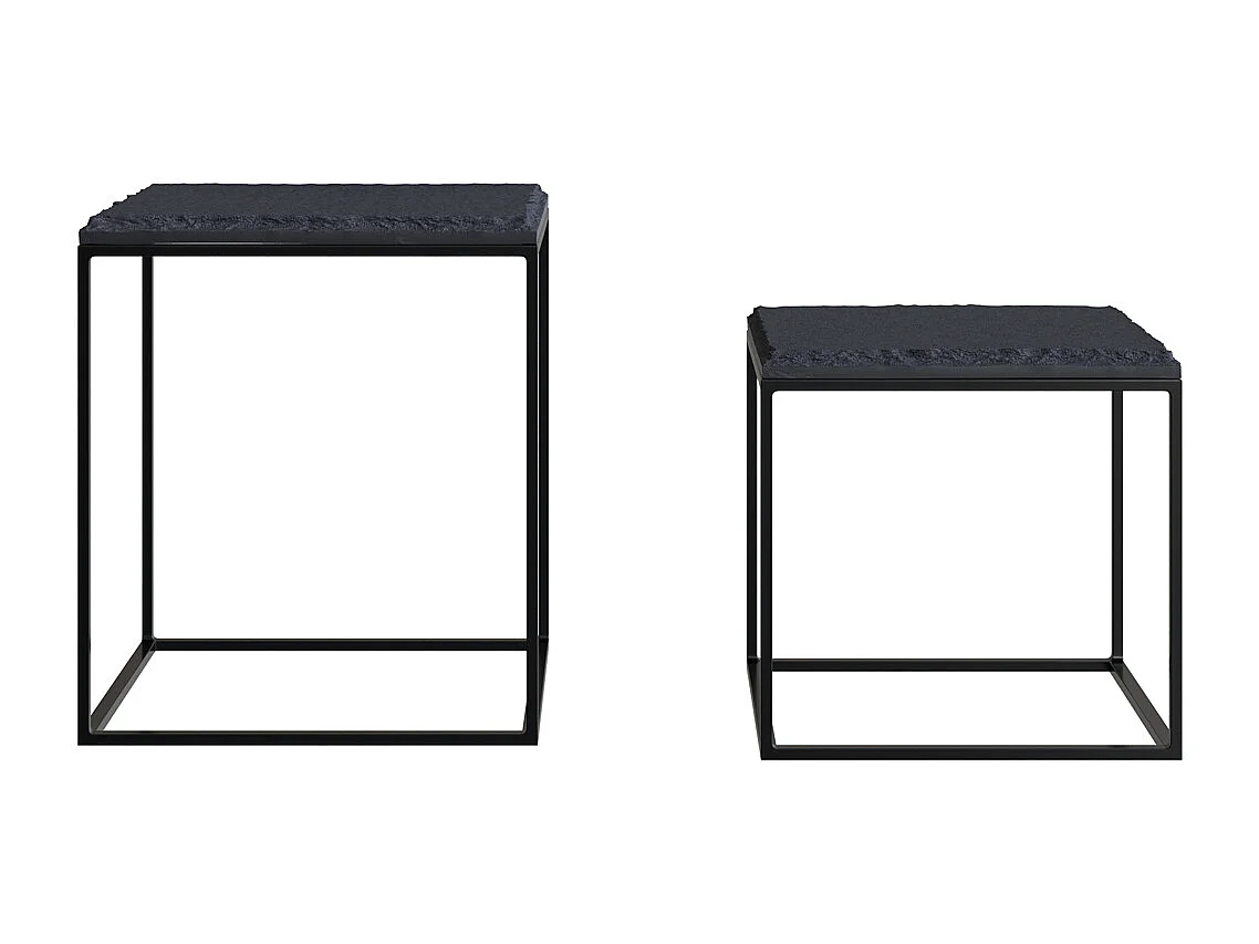 Tables basses carrées en pierre et métal noir (lot de 2) - Patti
