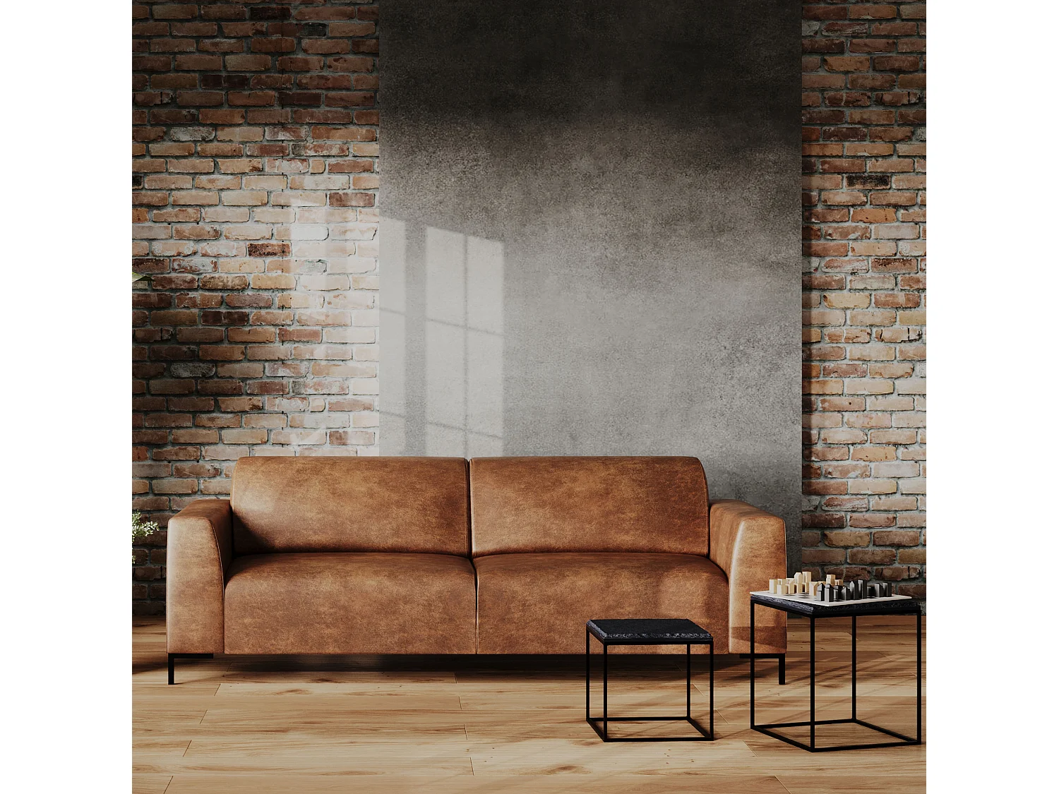 Tables basses carrées en pierre et métal noir (lot de 2) - Patti