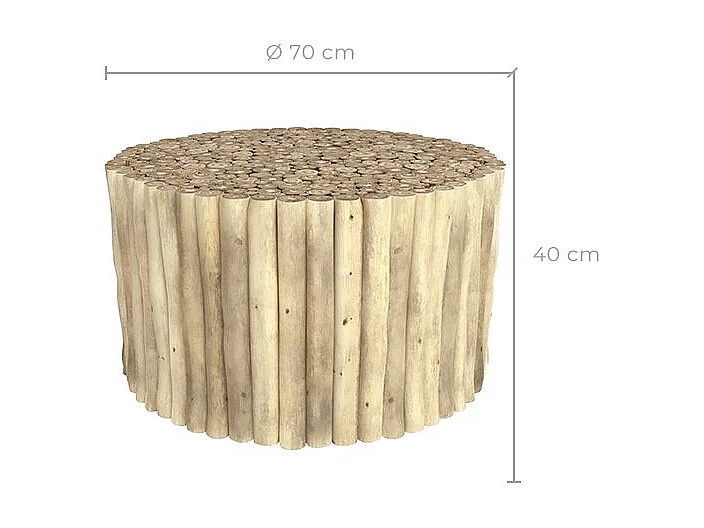 Table basse de jardin ronde en rondins de teck D70 cm - Imani