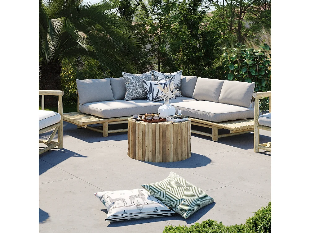 Table basse de jardin ronde en rondins de teck D70 cm - Imani