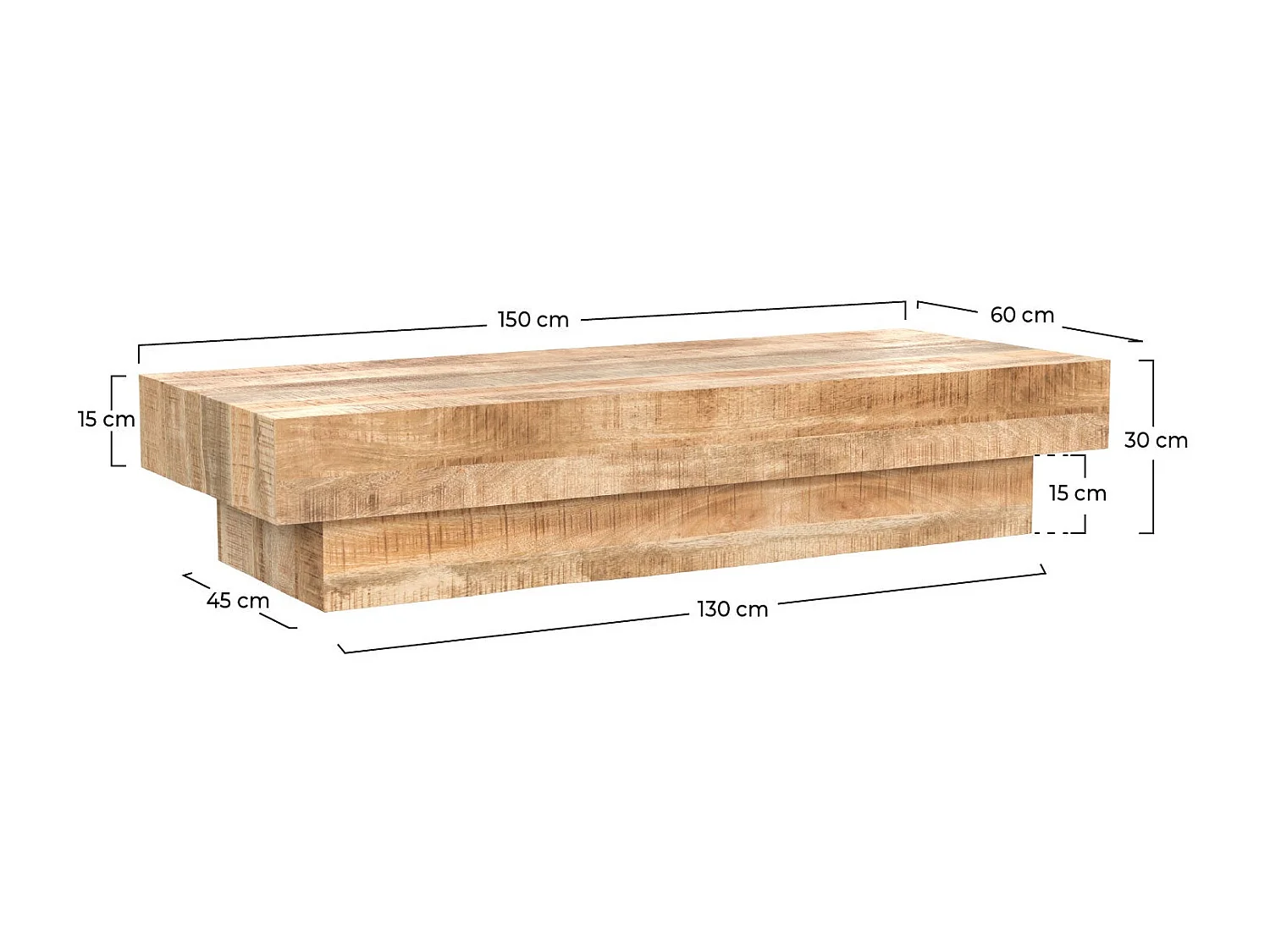 Mesa de centro rectangular de madera de mango - Aréto