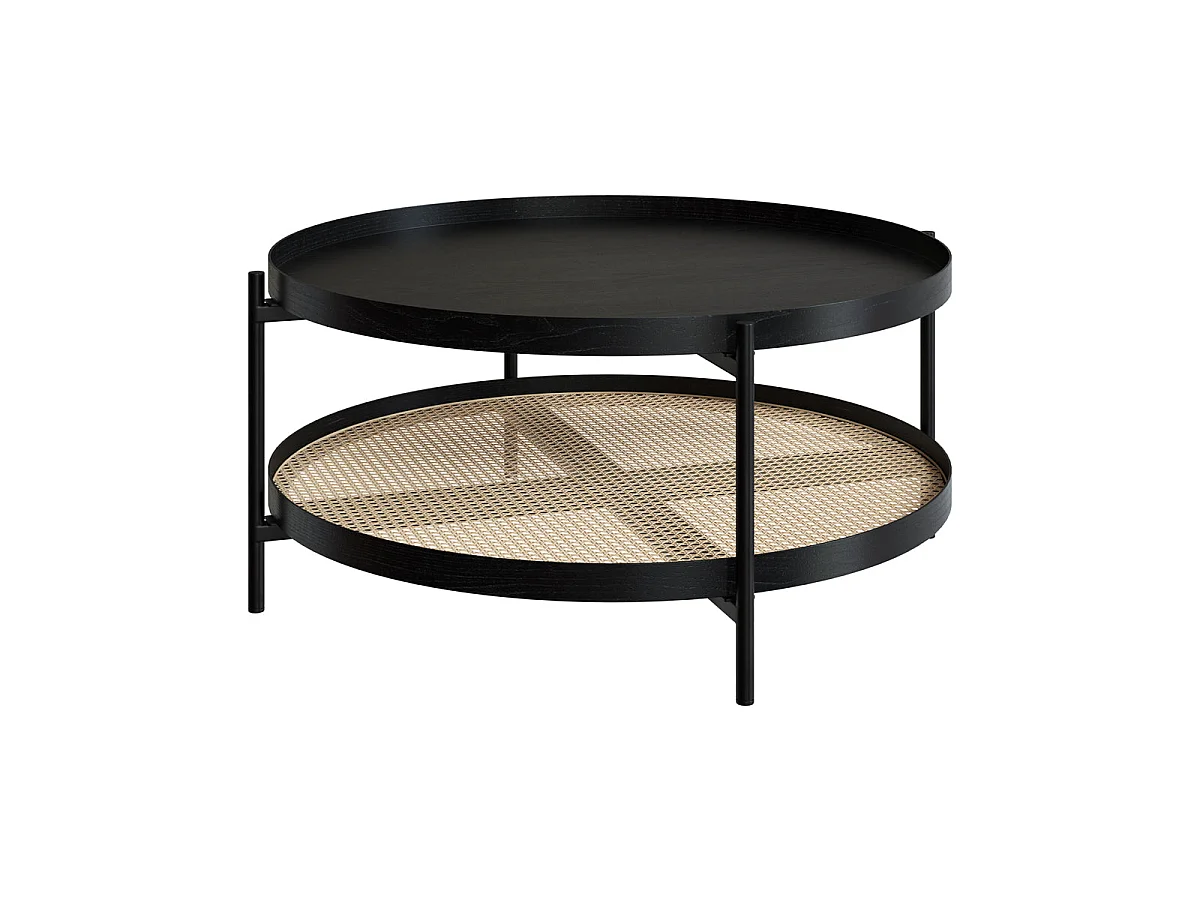 Mesa de centro de madera en mindi negra y caña D84 cm - Lukut