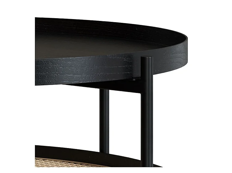 Mesa de centro de madera en mindi negra y caña D84 cm - Lukut