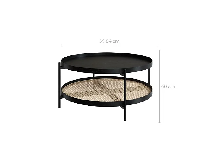 Mesa de centro de madera en mindi negra y caña D84 cm - Lukut