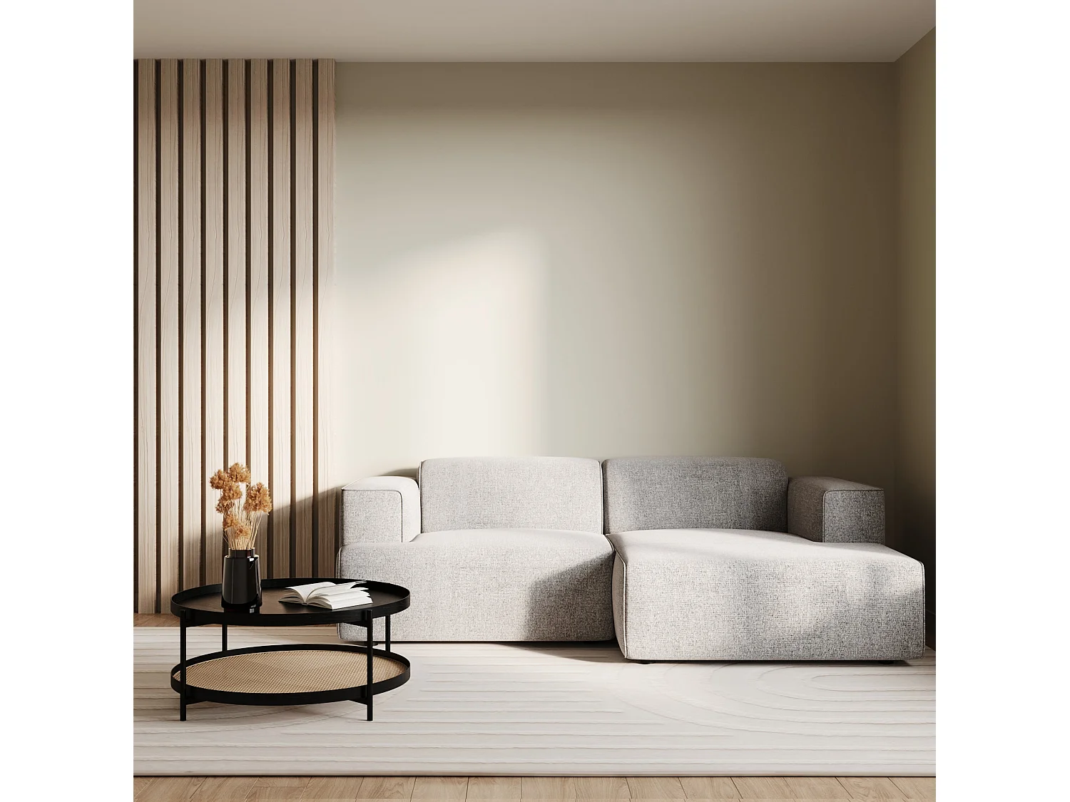 Mesa de centro de madera en mindi negra y caña D84 cm - Lukut