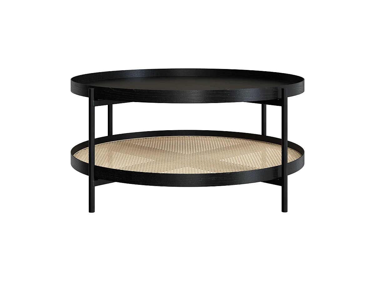 Mesa de centro de madera en mindi negra y caña D84 cm - Lukut