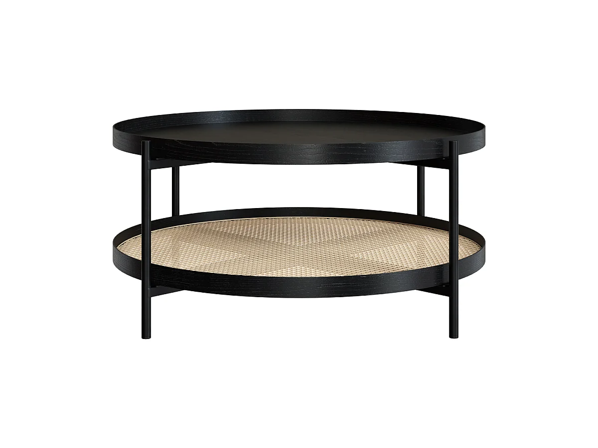 Mesa de centro de madera en mindi negra y caña D84 cm - Lukut
