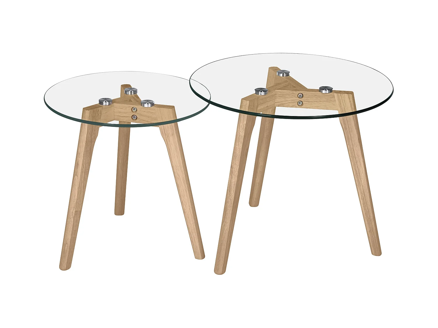 Tables basses rondes en verre et bois d'hévéa (lot de 2) - Vénus