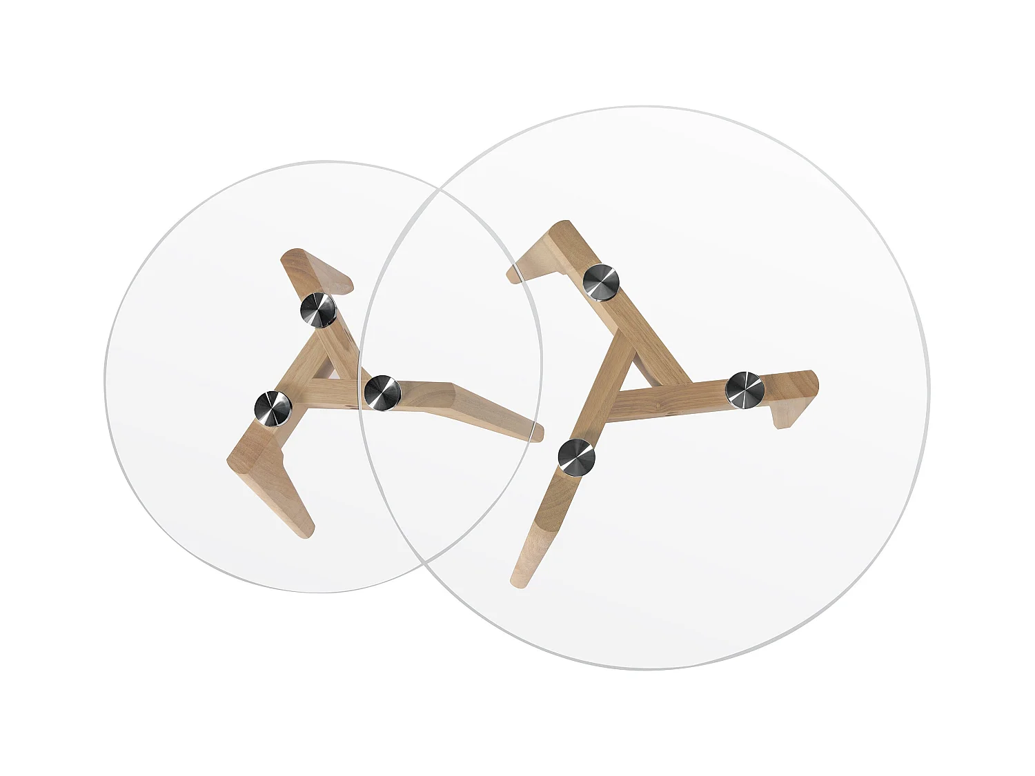 Tables basses rondes en verre et bois d'hévéa (lot de 2) - Vénus