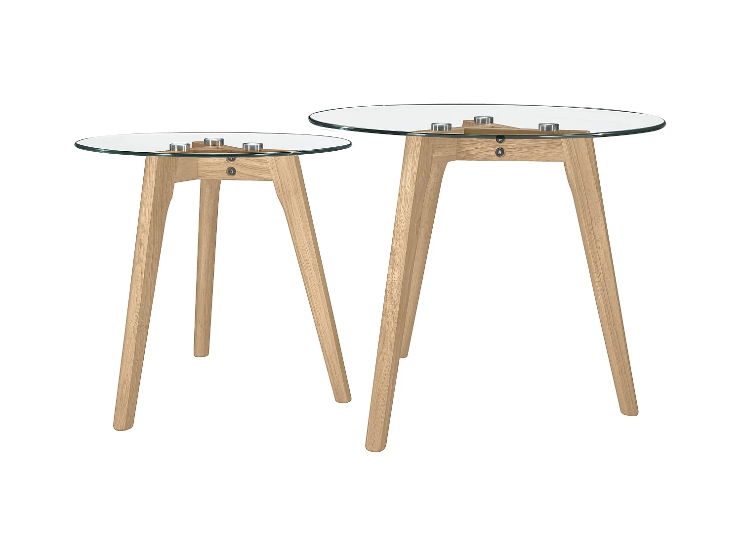 Tables basses rondes en verre et bois d'hévéa (lot de 2) - Vénus