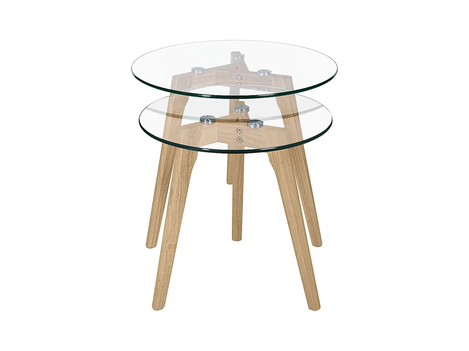 Tables basses rondes en verre et bois d'hévéa (lot de 2) - Vénus