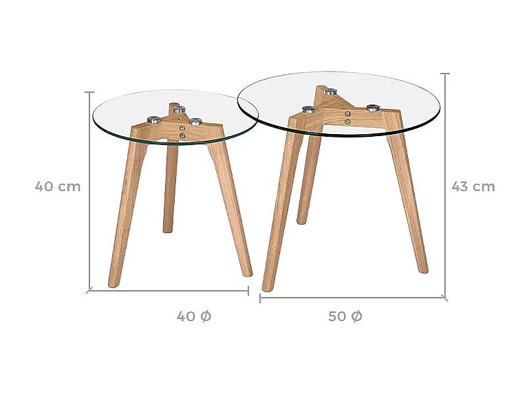Mesas de centro redondas de cristal y madera de caucho (juego de 2) - Vénus