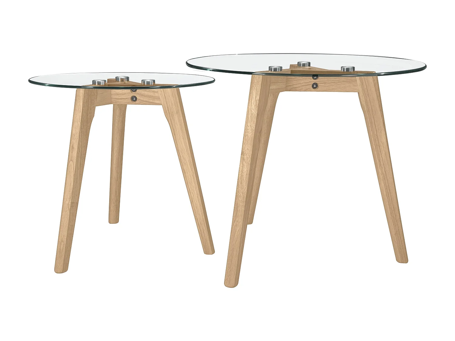 Mesas de centro redondas de cristal y madera de caucho (juego de 2) - Vénus