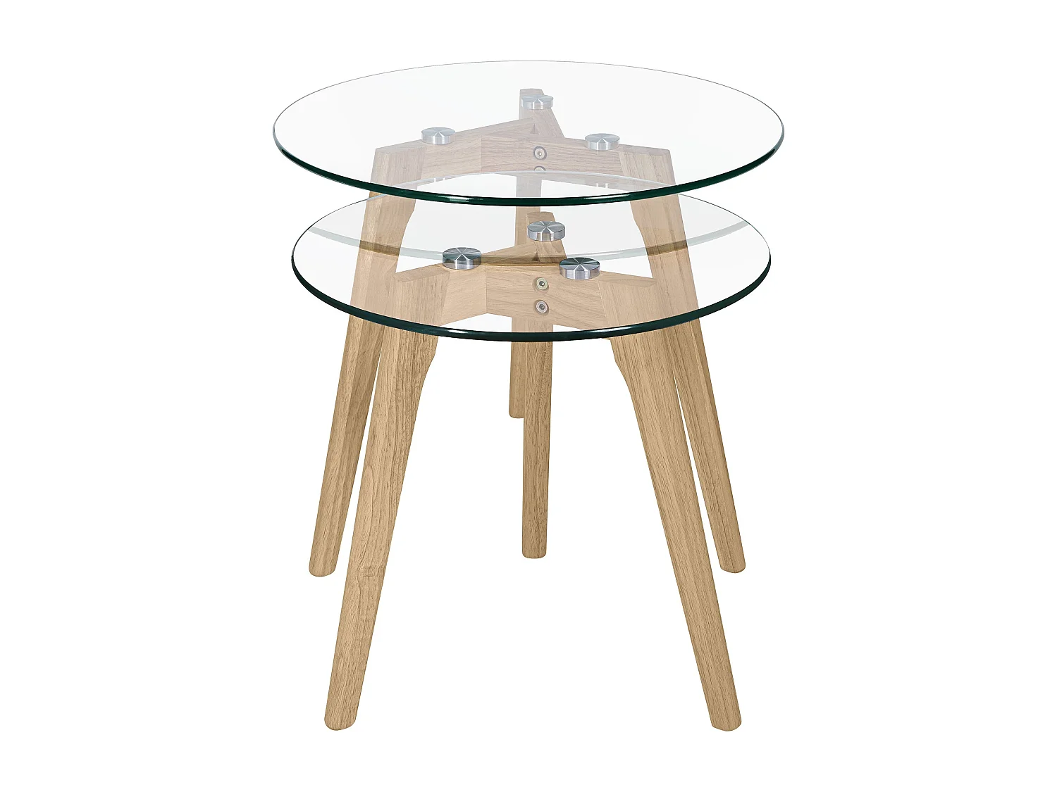 Mesas de centro redondas de cristal y madera de caucho (juego de 2) - Vénus