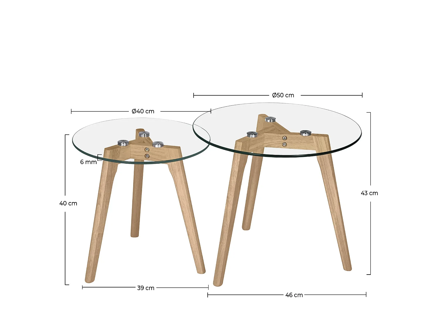 Tavolini da caffè rotondi in vetro e legno di gomma (set di 2) - Vénus