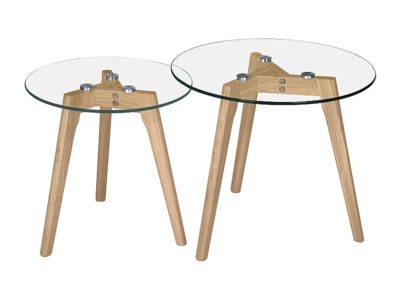 Tavolini rotondi in vetro e legno di gomma (set di 2) - Vénus