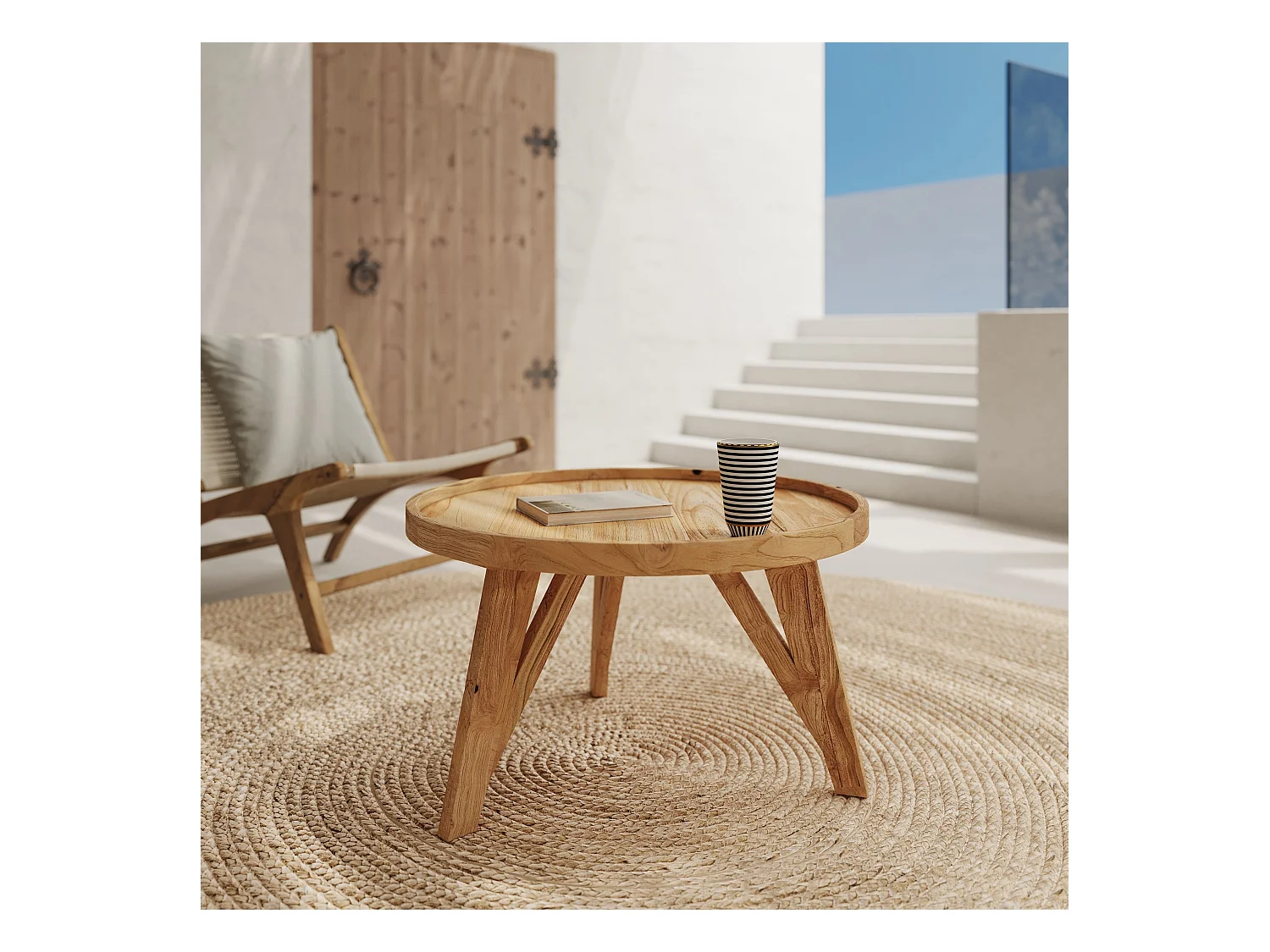 Table basse ronde en bois de teck recyclé D70 cm - Oly