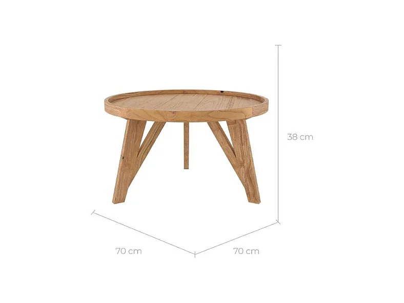 Table basse ronde en bois de teck recyclé D70 cm - Oly