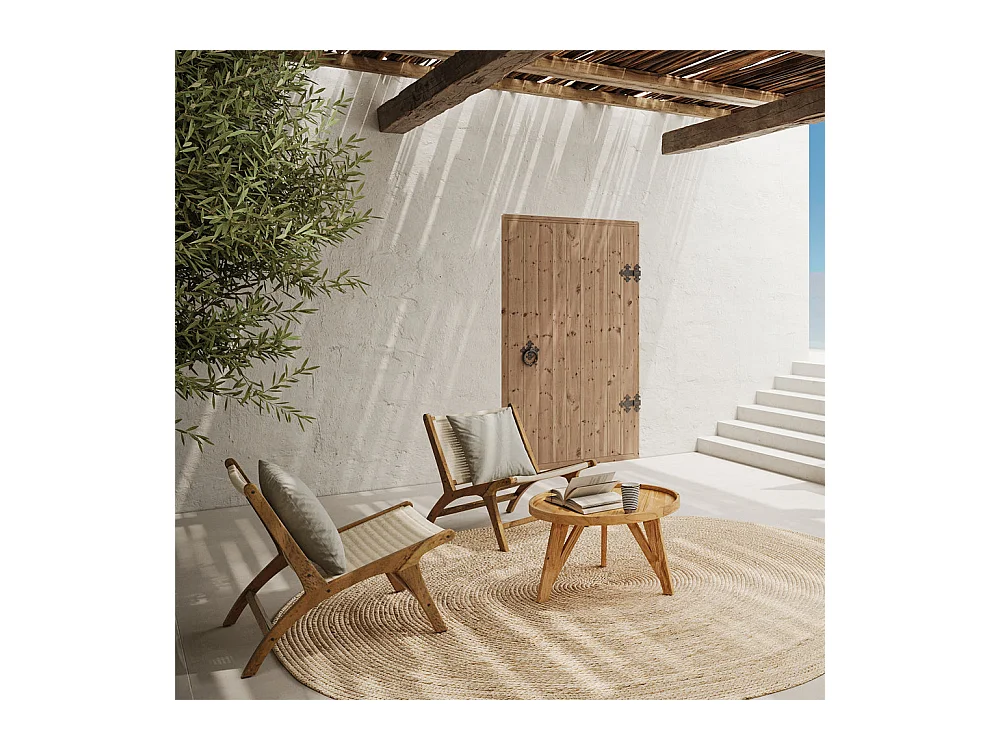 Table basse ronde en bois de teck recyclé D70 cm - Oly