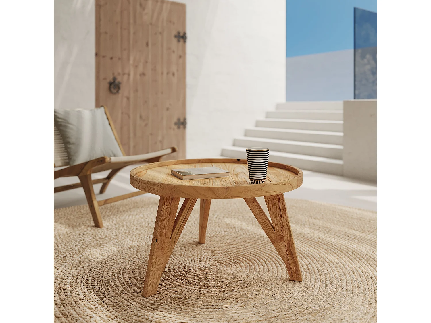 Mesa de centro redonda en madera de teca recuperada D70 cm - Oly
