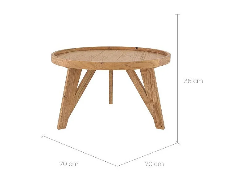 Mesa de centro redonda en madera de teca recuperada D70 cm - Oly