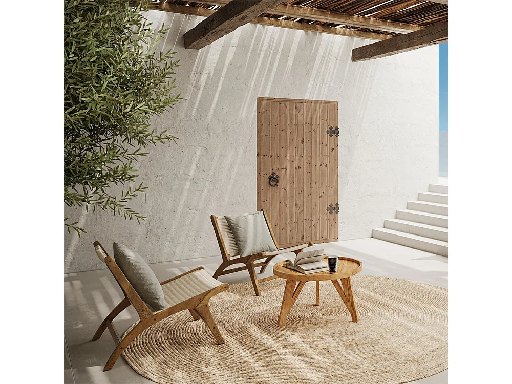 Mesa de centro redonda en madera de teca recuperada D70 cm - Oly