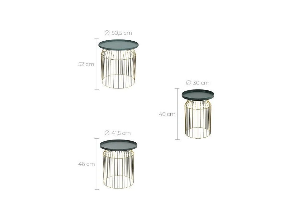 Tables d'appoints rondes en métal bleu gris et laiton (lot de 3) - Palombe