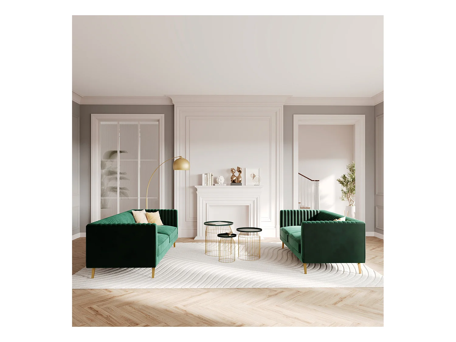 Tables d'appoints rondes en métal bleu gris et laiton (lot de 3) - Palombe