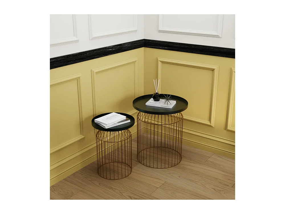 Tables d'appoints rondes en métal bleu gris et laiton (lot de 3) - Palombe